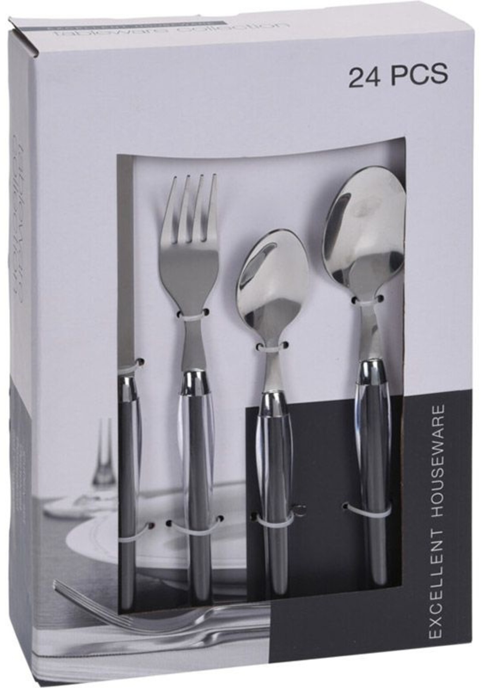 Excellent Houseware Bestekset 24-dlg - RVS - wit en zwart