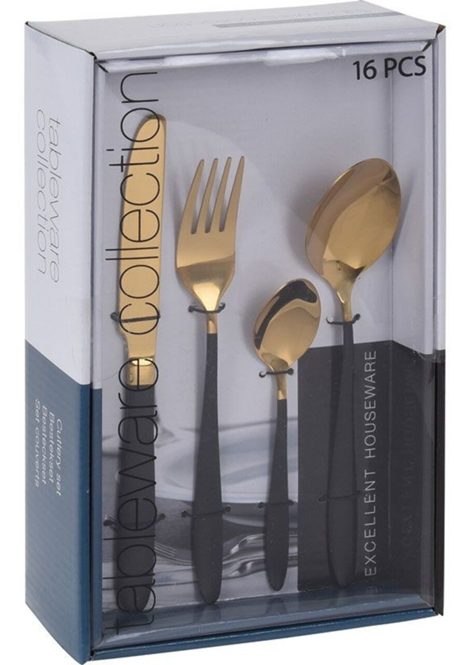 Excellent Houseware Bestekset 16-dlg - zwart en goud