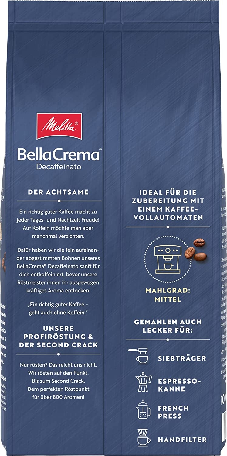 Melitta BellaCrema Decaffeinato Lot de grains de café entiers