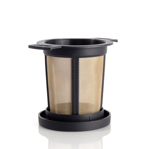 Teeli permanent thee of koffie filter RVS en plastic met deksel. Diameter ca 6 of 7cm.