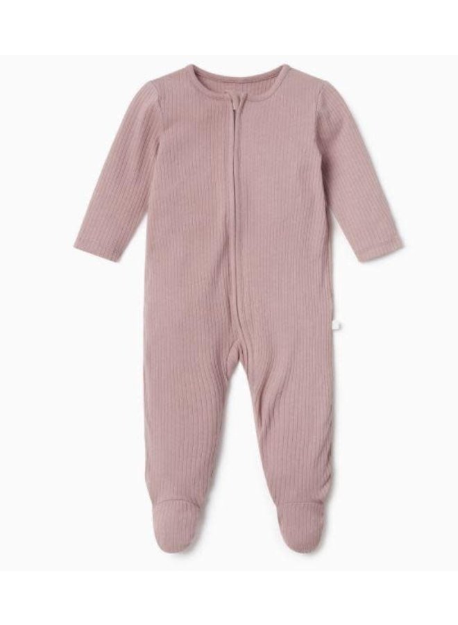 Ribbed Two Way Zip Up Sleepsuit - Rose - Mori