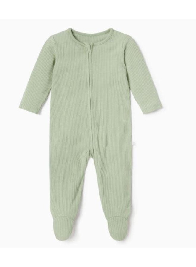 Ribbed Two Way Zip Up Sleepsuit - Sage - Mori