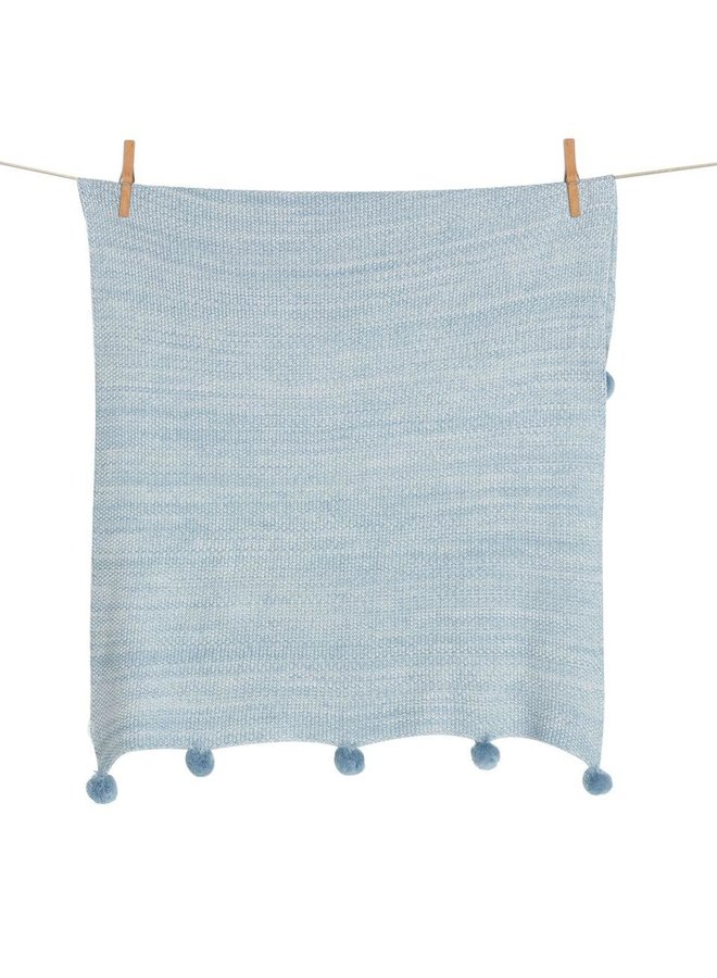 Tricot Dekentje Pompom - Blauw - Quax