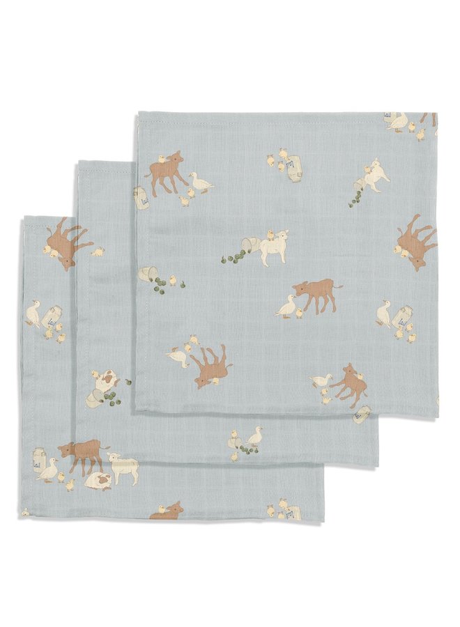 3 pack muslin cloth gots - Konges Slojd - Farm Blue