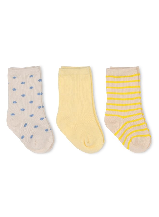 3 Pack Rib Socks - Golden haze/Stripe/Dot - Konges Slojd