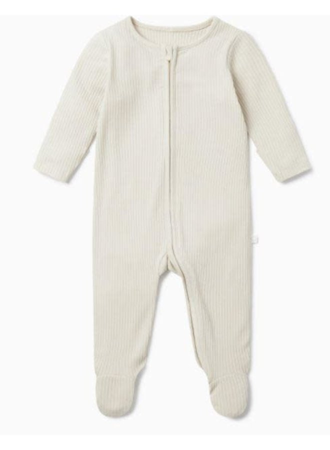 Ribbed Two Way Zip Up Sleepsuit - Ecru - Mori