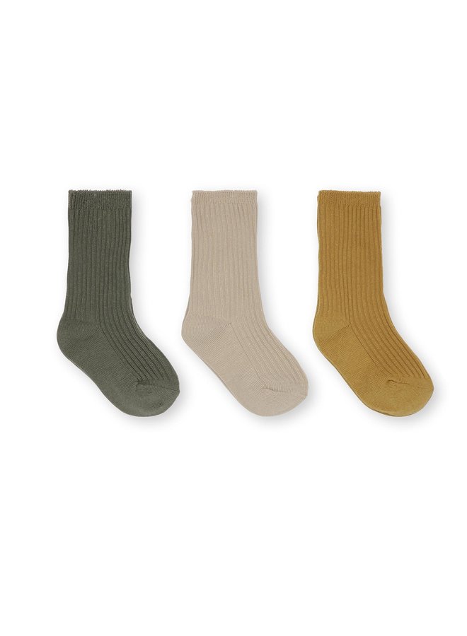 3 pack rib socks - Konges Slojd - Milk/Honey/Basil