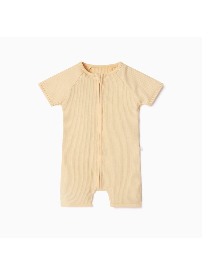 Summer Sleepsuit Rib Two Way Zip Up  - Yellow - Mori