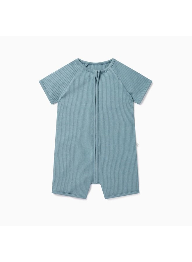 Summer Sleepsuit Rib Two Way Zip Up  - Sky - Mori