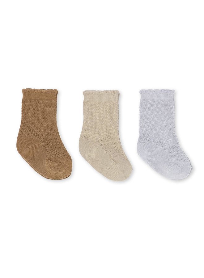 3 pack pointelle socks - Konges Slojd - Tigers Eye/Sand/Pearl Blue