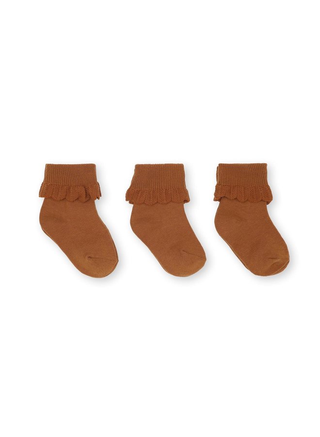 3 pack lace socks - Konges Slojd - Leather Brown