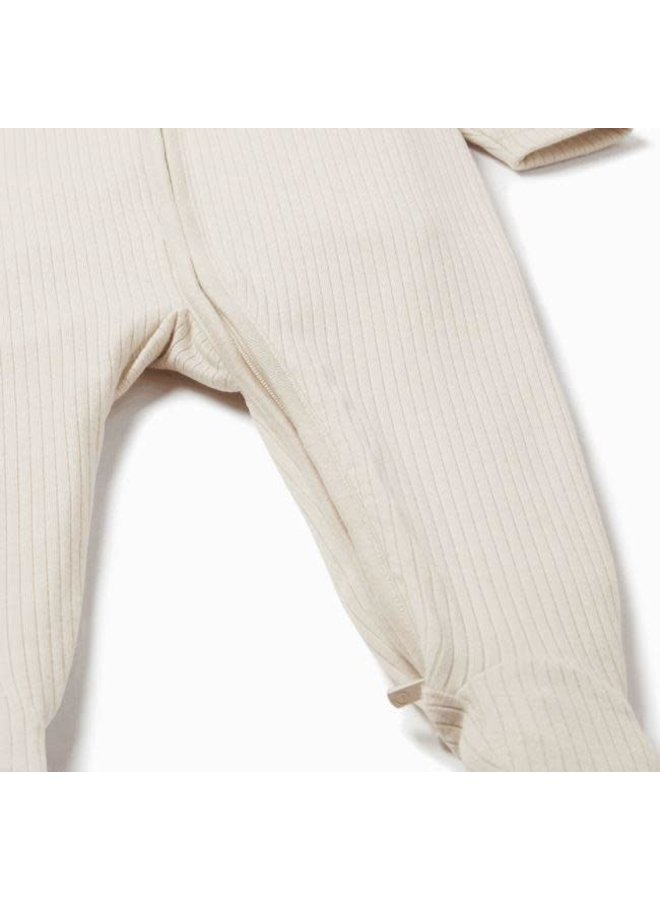 Ribbed Two Way Zip Up Sleepsuit - Ecru - Mori
