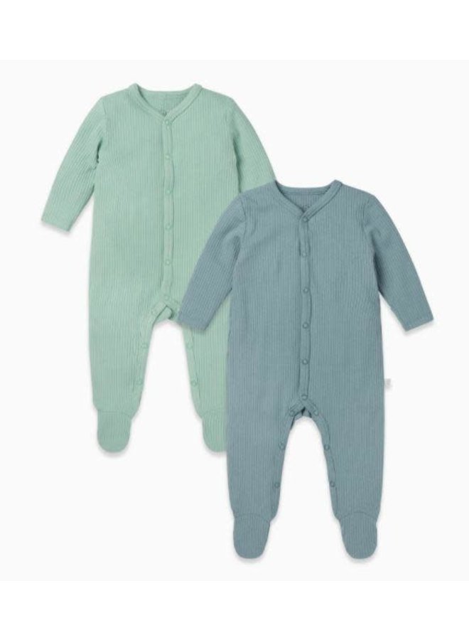 Rib Sleepsuit met drukknoopjes - Set van 2 - Sky & Mint - Mori