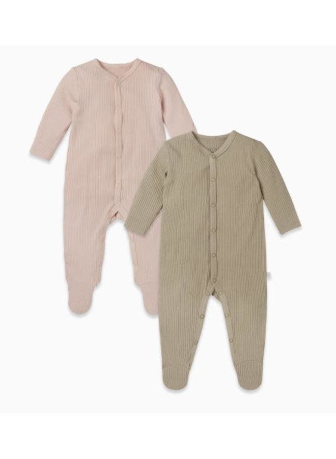 Rib Sleepsuit met drukknoopjes - Set van 2 - Blush & Taupe - Mori