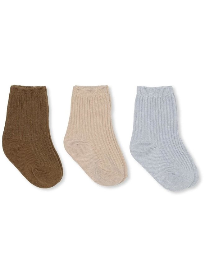 3 PACK RIB SOCKS - BRONZE BROWN MIX - Konges Slojd