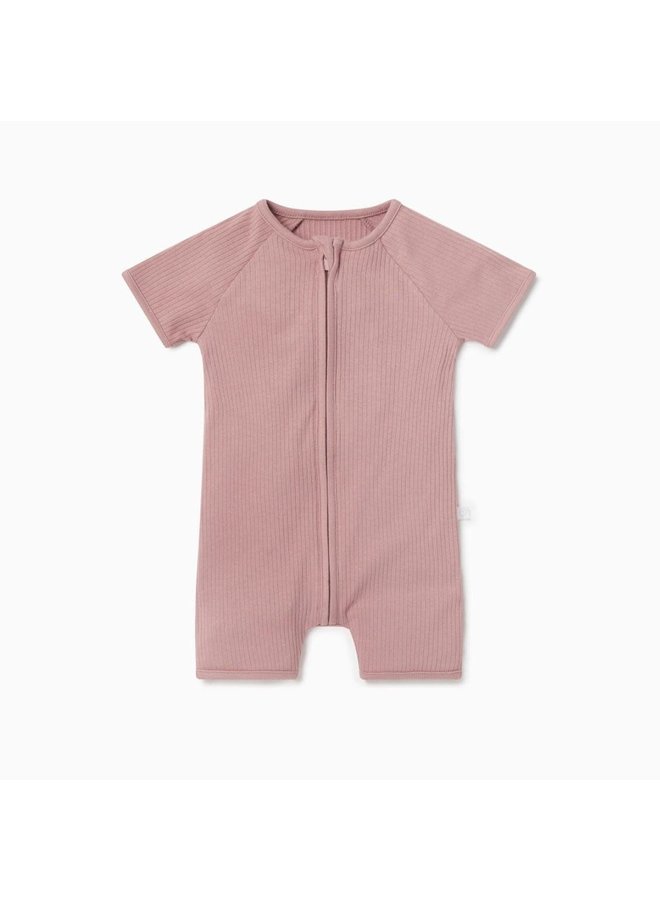 Summer Sleepsuit Rib Two Way Zip Up  - Rose - Mori