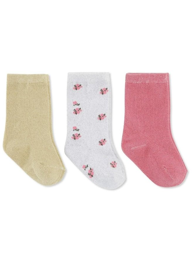 3 Pack Jacquard Lurex Socks - Strawberry Pink - Konges Slojd