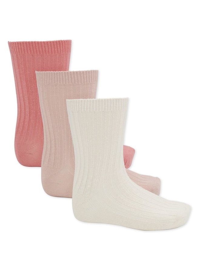 3 pack rib socks - desert rose/creme rose/rose - konges slojd