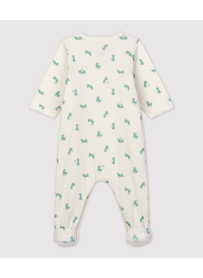 Bodyjama van biokatoen met poezenprint - Petit Bateau