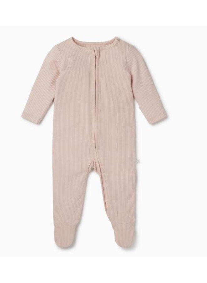 Ribbed Two Way Zip Up Sleepsuit - Blush - Mori