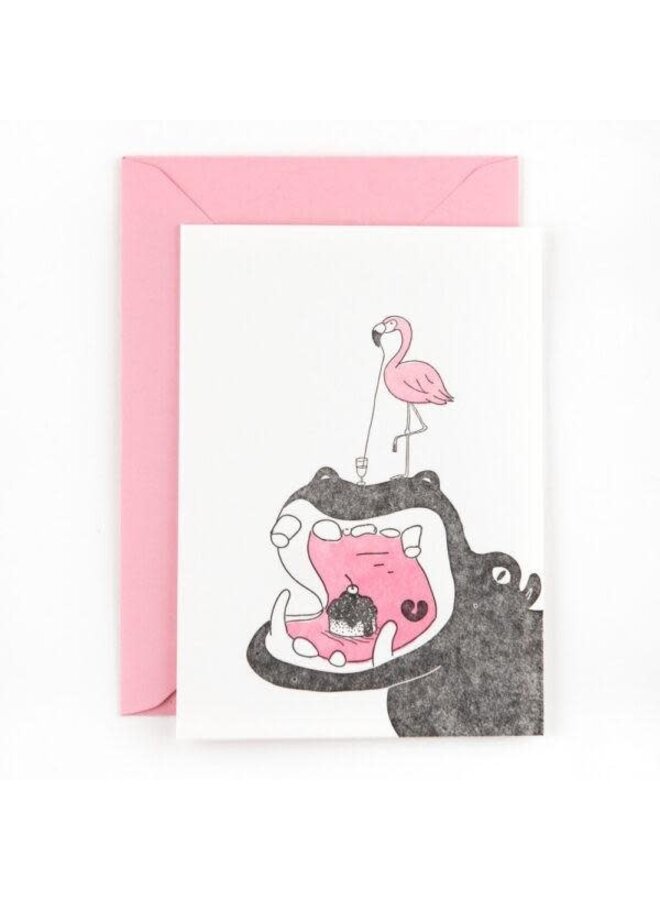 Postkaart - Flamingo & Nijlpaard - Studio Flash
