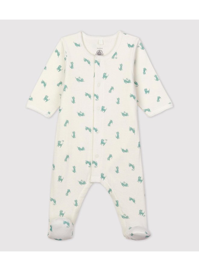 Bodyjama van biokatoen met poezenprint - Petit Bateau