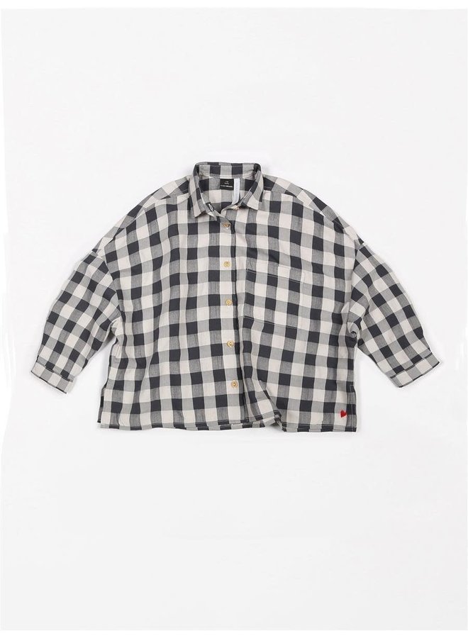 Oversized Blouse Big Vichy Antraciet ADULT - Mundo Melocoton