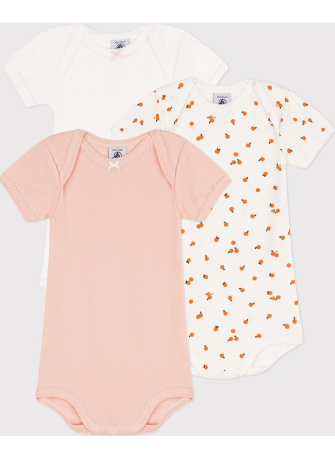 Set van 3 overslagbody’s korte mouwen - Appelsien/Oranje - Petit Bateau