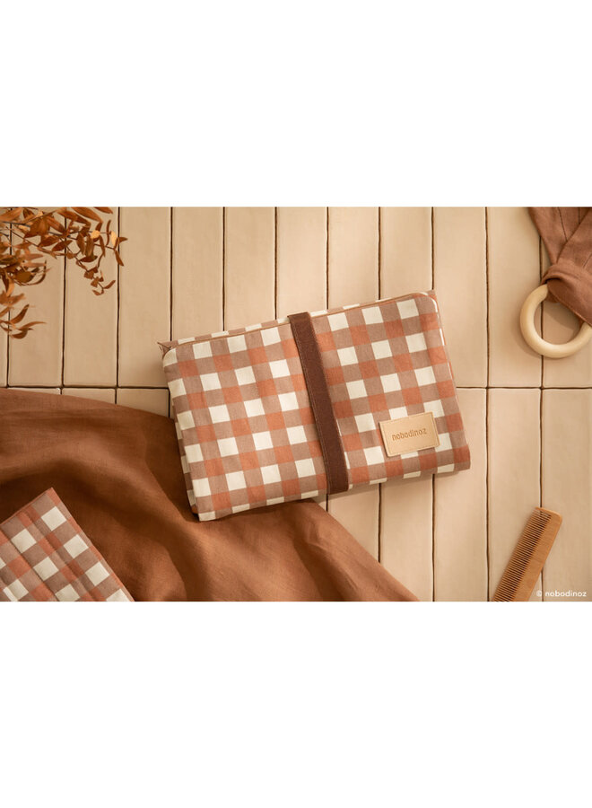 Hyde Park Waterproof Changing Pad - Terracotta Checks  - Nobodinoz