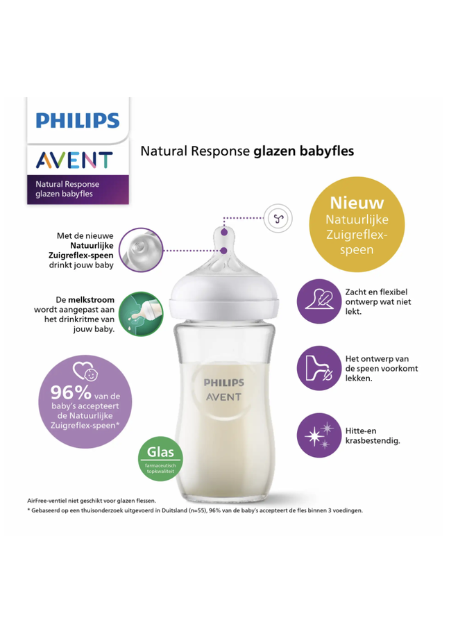 Natural 3.0 Glazen Zuigfles 240 ml - Avent