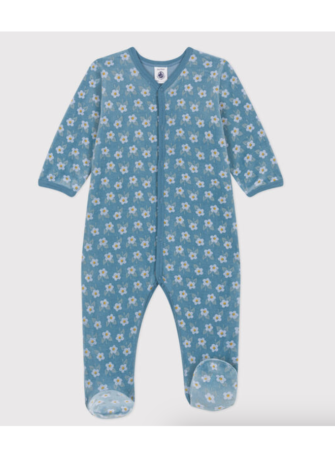 Fluwelen Babypyjama - Blue Flowers - Petit Bateau