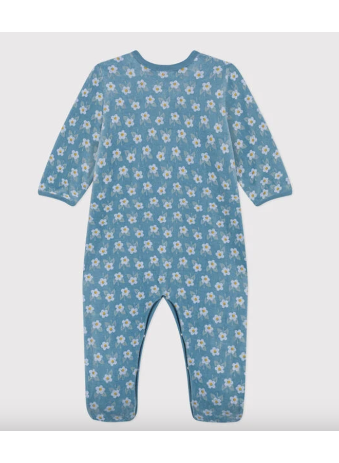 Fluwelen Babypyjama - Blue Flowers - Petit Bateau