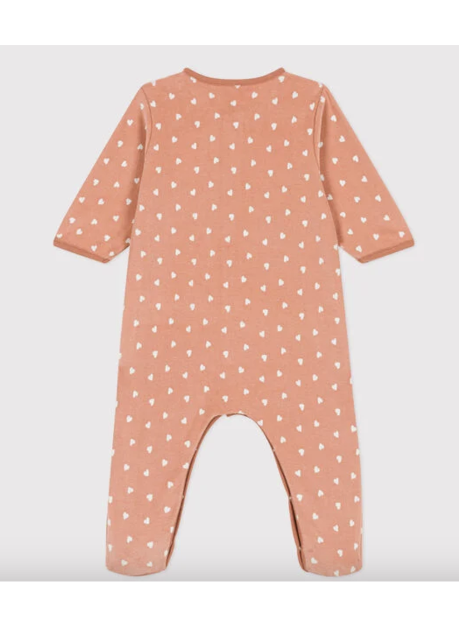 Fluwelen Babypyjama - Coral Hartjes - Petit Bateau