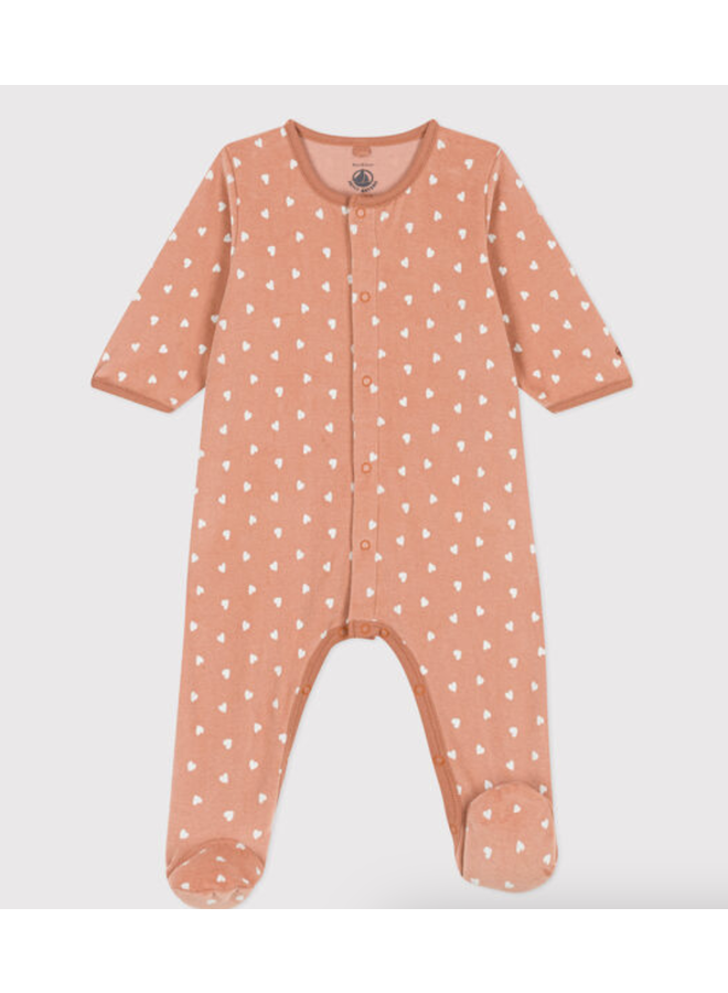 Fluwelen Babypyjama - Coral Hartjes - Petit Bateau