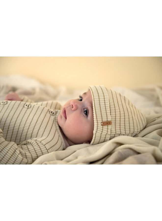 Newborn Rib Beanie - Biscuit Stripe - Nixnut