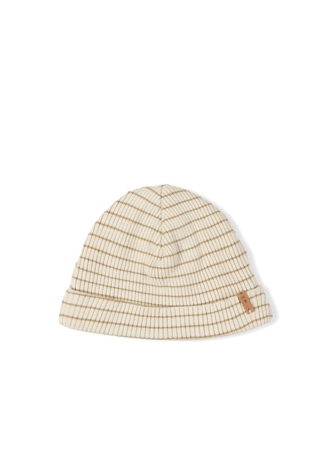 Newborn Rib Beanie - Biscuit Stripe - Nixnut