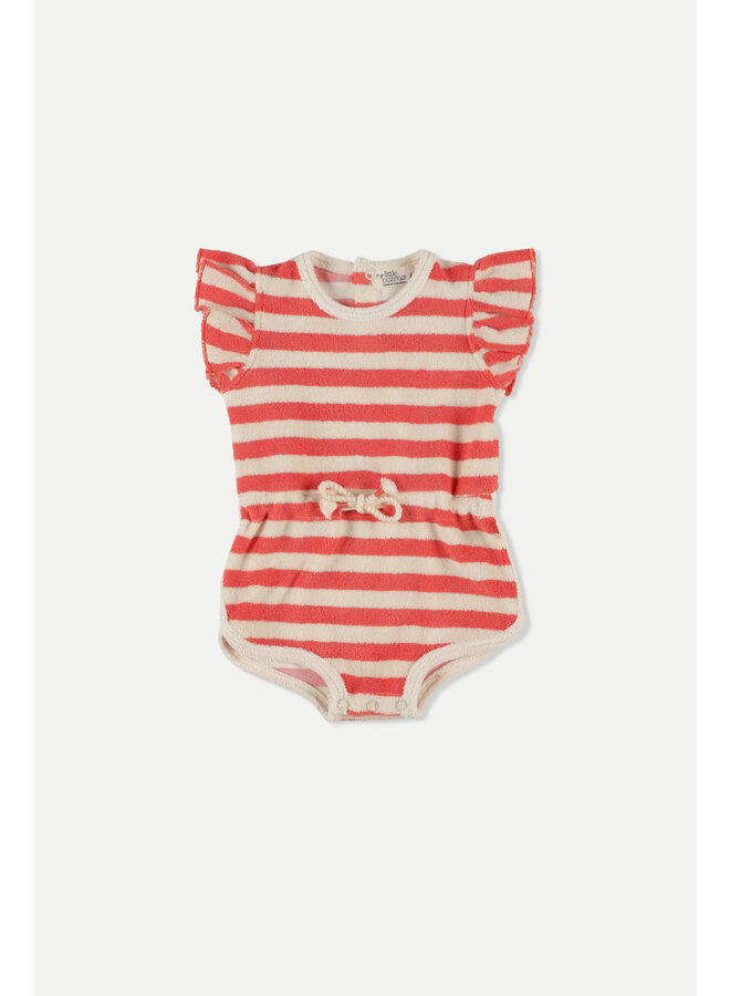 Organic Toweling Stripes Baby Romper - Pink Ruby- My Little Cozmo