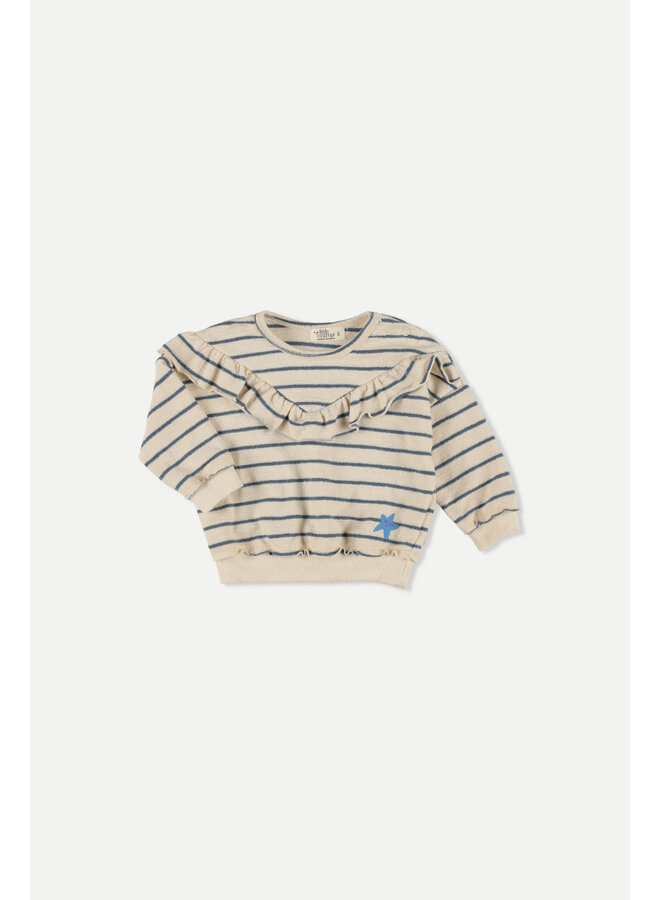 Organic Crepe Stripe Ruffle Baby Sweatshirt - Blue - My Little Cozmo