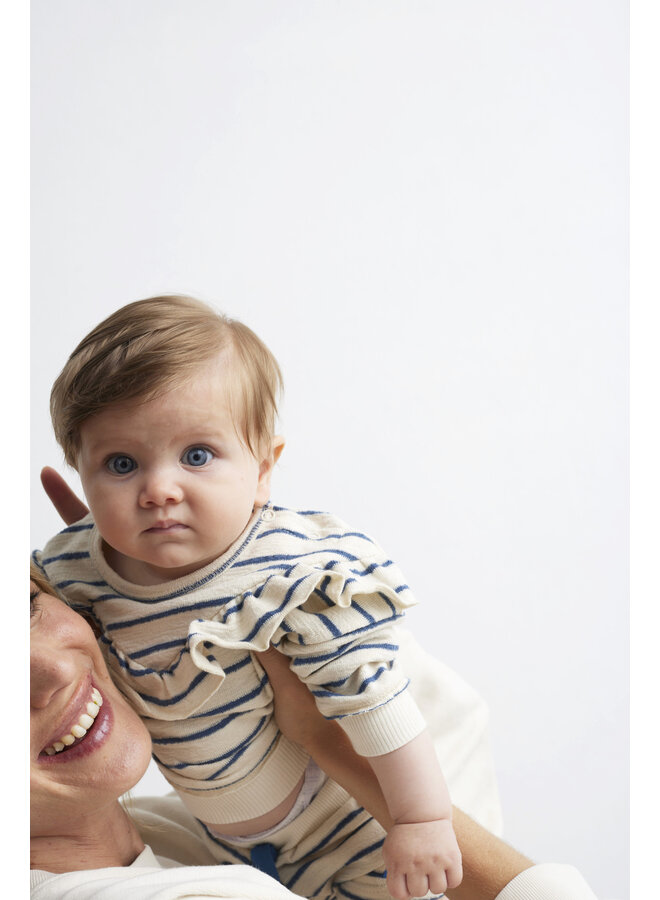 Organic Crepe Stripe Ruffle Baby Sweatshirt - Blue - My Little Cozmo