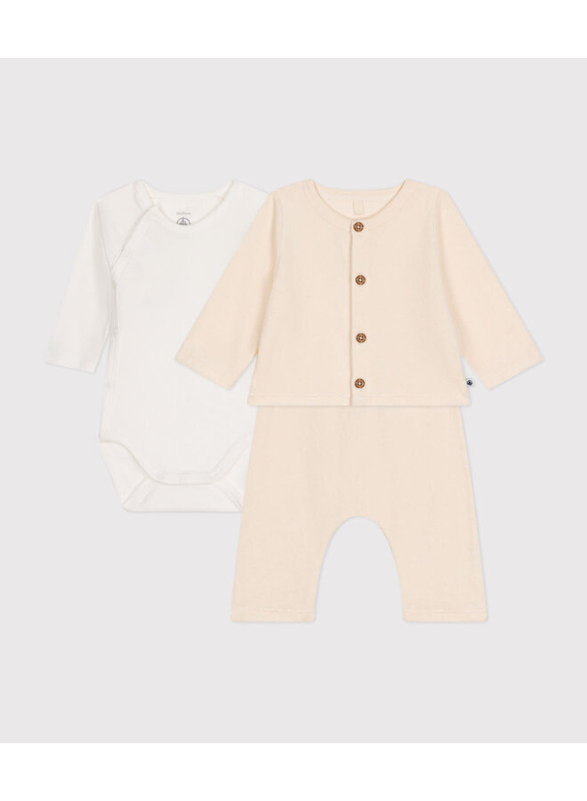 Driedelige babyset badstof - Ecru - Petit Bateau