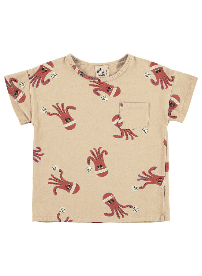 Tshirt Short Sleeve Octopuses - Latte - Lotiekids