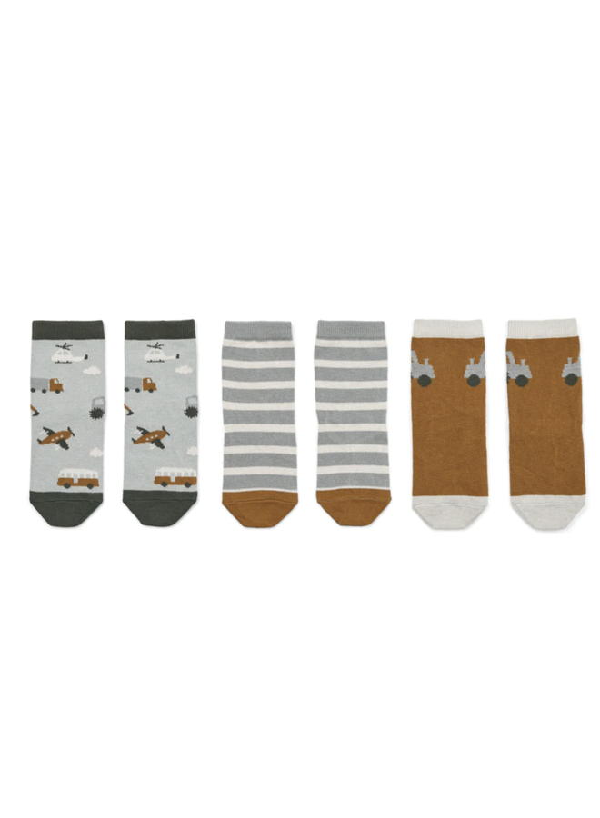 Sila Socks - Set van 3 - Vehicles Dove Blue - Liewood