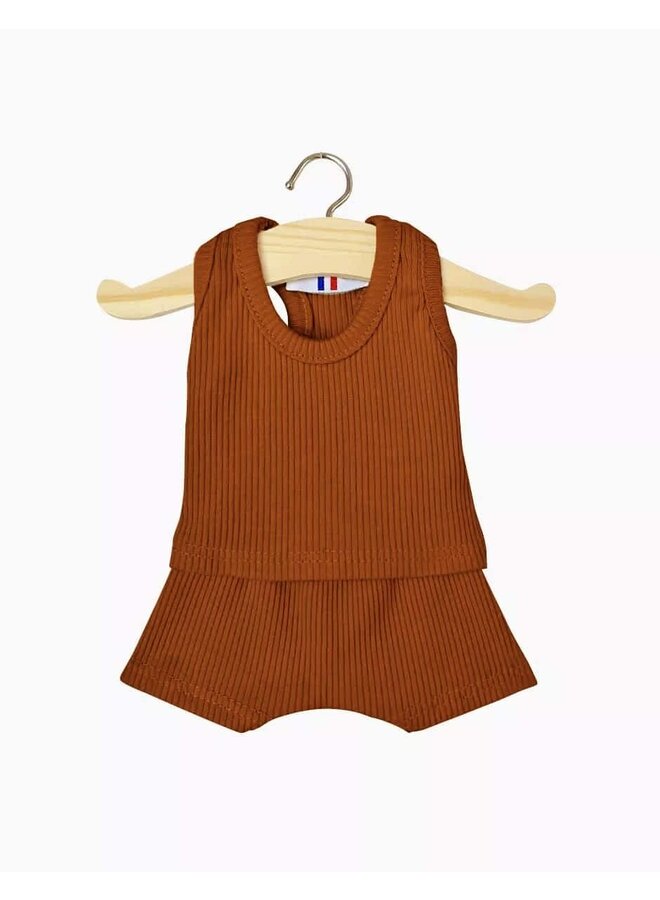 Poppenkleertjes - Geribbelde set met boxershort - Cognac - Minikane