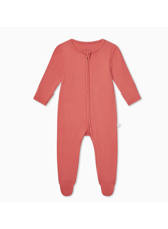 Ribbed Two Way Zip Up Sleepsuit - Coral - Mori