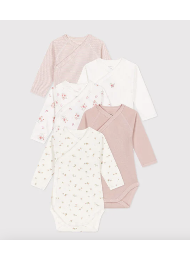 Set van 5 overslagbody’s lange mouwen - Flowers - Petit Bateau