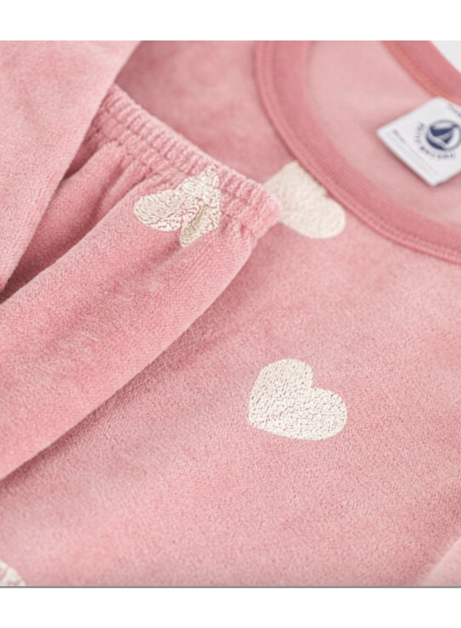 Junior Fluwelen Pyjama - Hearts Rose - Petit Bateau