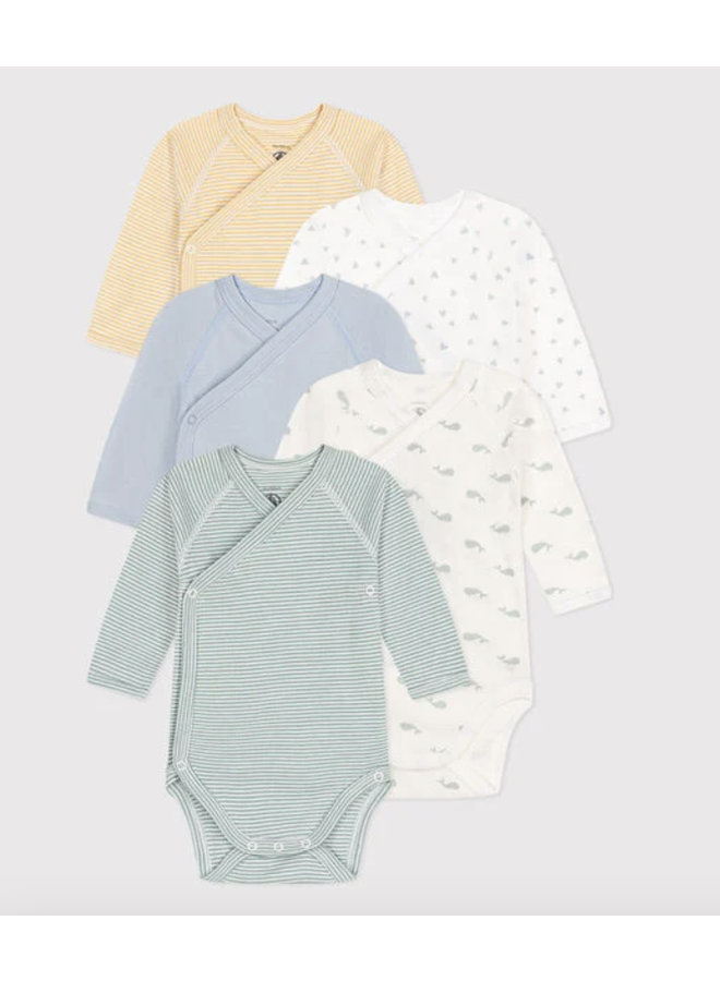 Set van 5 overslagbody’s lange mouwen - Whales - Petit Bateau