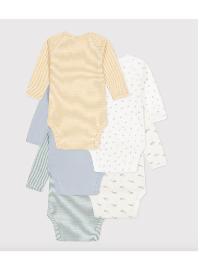 Set van 5 overslagbody’s lange mouwen - Whales - Petit Bateau