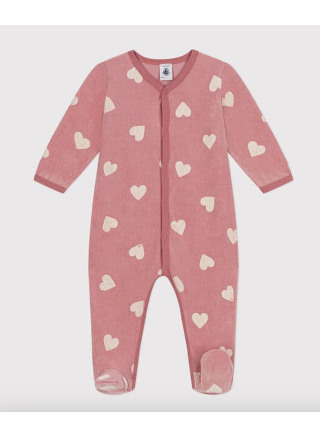 Fluwelen Babypyjama - Hearts Rose - Petit Bateau