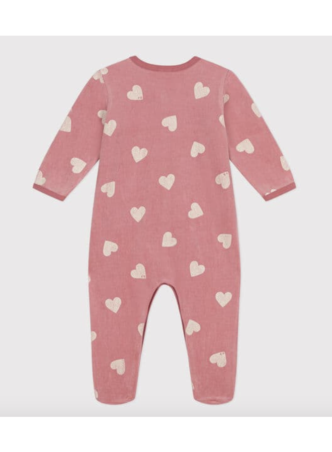 Fluwelen Babypyjama - Hearts Rose - Petit Bateau